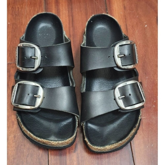 Birkenstock Arizona Womens Leather Sandals Black Double Buckle Comfort Slides 37 - Picture 3 of 14